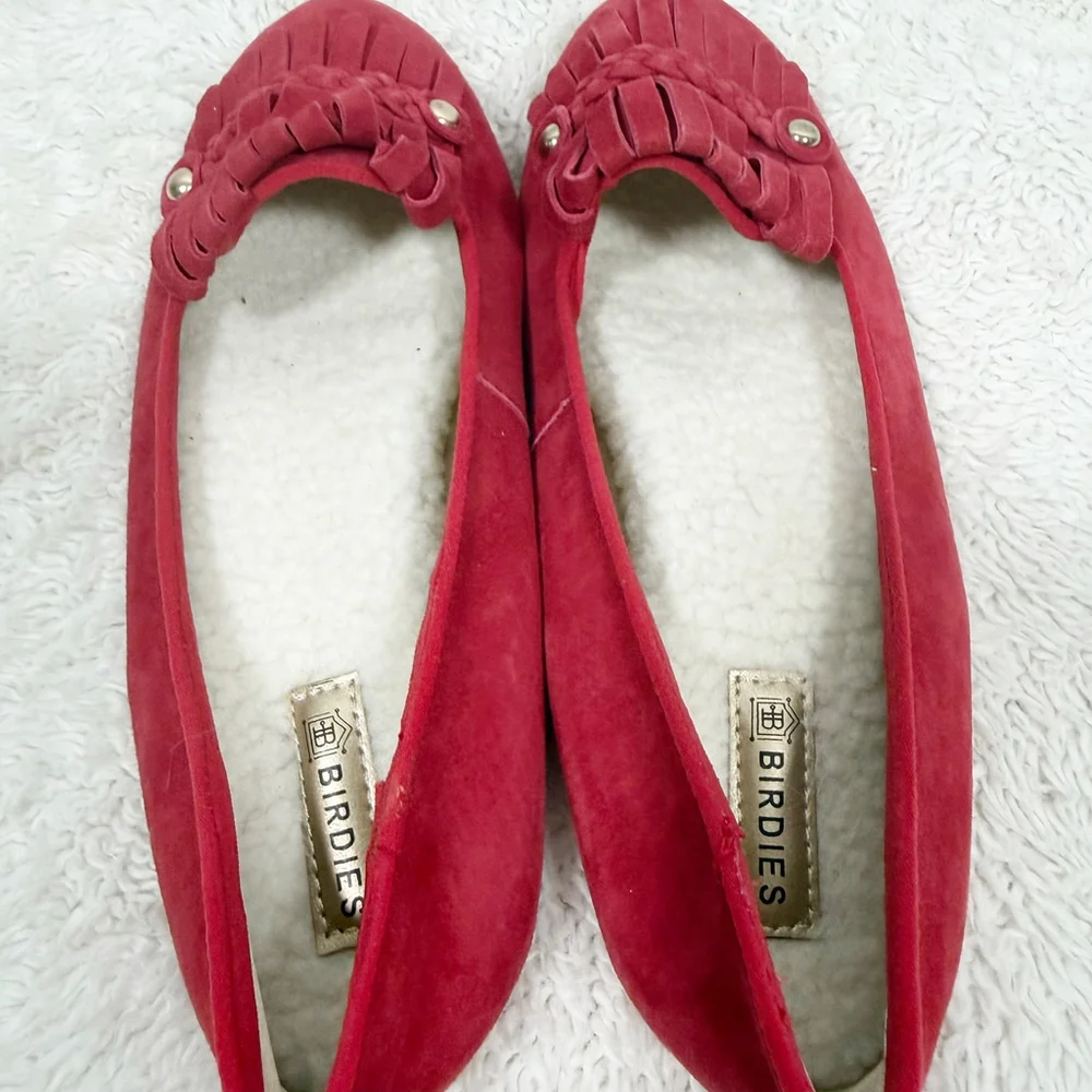 Birdies Red Cardinal Suede Flat Loafer Slippers Kiltie fringe Slippers Size 6